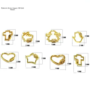 Detail view of 18K gold plated copper pendants with cubic zirconia in various shapes