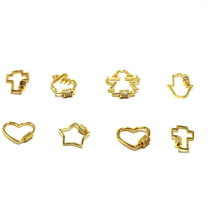 Detailed set of eight gold screw lock jewelry clasps with heart and star charms