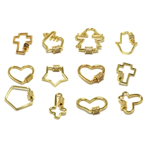 12-piece set of gold-plated brass screw clasps with cubic zirconia for DIY jewelry