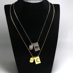 Collares de doble capa chapados en oro y plata con colgante Good Luck y dijes de circón
