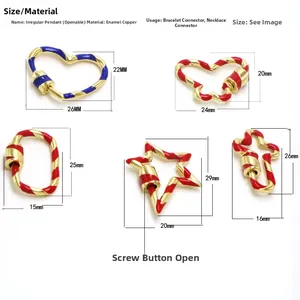 Detail of colorful enamel copper screw clasp connectors in heart and star shapes for DIY jewelry
