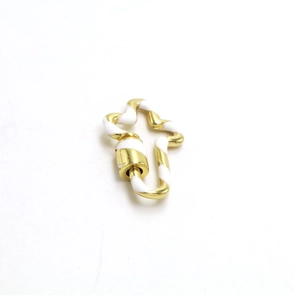 Detail shot of a gold spiral irregular screw clasp with white enamel finish for DIY jewelry