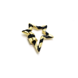 Close-up of star-shaped enamel screw clasp with gold and black stripes for DIY jewelry