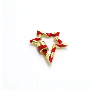 Detailed view of star-shaped red enamel screw clasp for DIY jewelry making