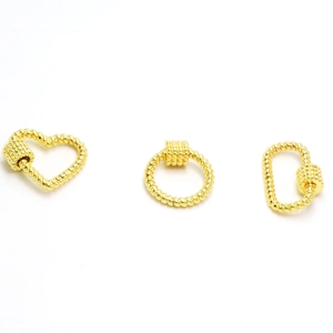 Three-piece set of twisted gold screw clasps in heart, round, and D-shapes for DIY jewelry