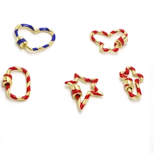 5-piece colorful enamel gold plated screw clasps in heart star and cross shapes for DIY jewelry