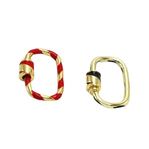 Colorful drip oil screw clasp necklace connectors in red and black with gold finish