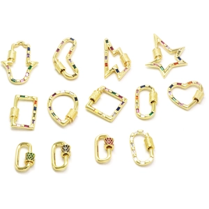 18K Gold Plated Copper Rainbow Zircon Carabiner Clasp Screw Lock For DIY Necklace Bracelet Jewelry Making Connector Findings