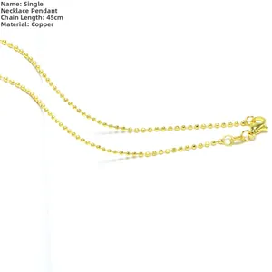 Detail of 45cm copper gold bead chain necklace showing lobster clasp and smooth sphere links