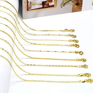 Golden necklace variety including box, snake, and water wave chain styles for men and women