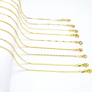 Set of eight assorted gold plated chain necklaces featuring lobster claw clasps and links