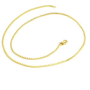 Minimalist gold rolo chain necklace with lobster clasp closure on white background