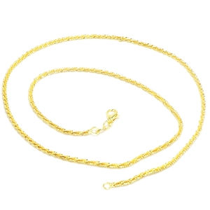 Detailed close-up of a twisted spiral gold-plated chain featuring a secure lobster clasp