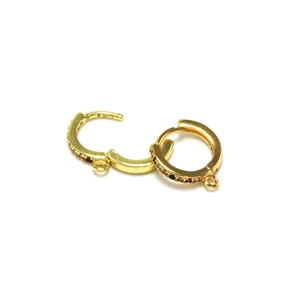 Gold huggie hoop earrings with colorful zircon stones and small pendant hanging loop