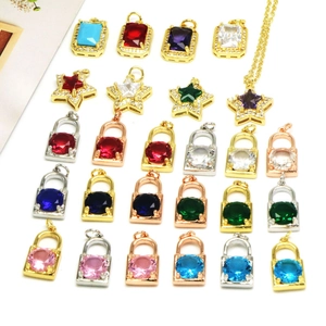 Kupfer Zirkonia Bunte Edelstein Anhänger Für DIY Halskette Armband Herstellung Stern Rechteck Schloss Schmuck Charms Nur Anhänger (Ohne Kette)