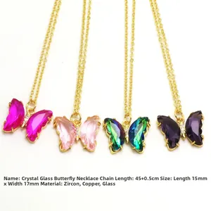 Détails des colliers papillon en verre de cristal coloré avec spécificités du matériau