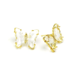Detail of crystal butterfly earrings with gold plating and cubic zirconia accents