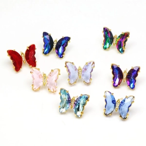 Fashion Alloy Glass Butterfly Stud Earrings For Women Shiny Rhinestone Inlaid Colorful Crystal Animal Ear Jewelry