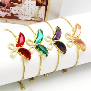 Süß Mehrfarbig Glas Schmetterling Armband Für Damen Koreanischer Stil Kristall Strass Schmetterling Verstellbarer Ring Modeschmuck