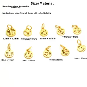 Colgantes de joyería DIY con caracteres chinos de la suerte en cobre dorado
