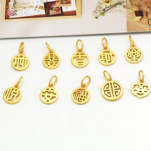 Set of 10 gold-plated round charms with Chinese characters for DIY jewelry making