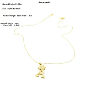 Macro detail of crown A-letter pendant size 2.5x1.4cm with 18K gold plated chain