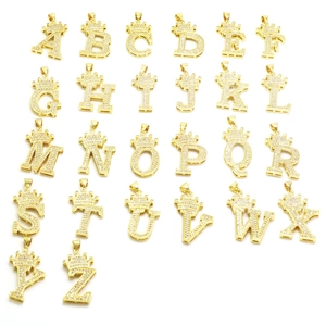 Collection of A-Z gold alphabet necklaces with cubic zirconia crown pendants