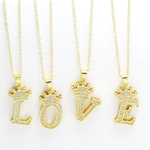 18K Gold Plated Copper Crown Alphabet Necklace For Women Cubic Zirconia A-Z Letter Pendant Necklace Fashion Jewelry Gift