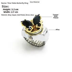 Dimensions détaillées de la montre bague papillon mesurant 3,2 cm de haut et 2,7 cm de large