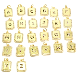 Set of 26 gold alphabet letter pendants with colorful pavé cubic zirconia for necklaces