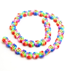 Rainbow flower beads with smiley faces for DIY jewelry making and handmade crafts