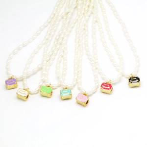 Vintage parelketting set met kleurrijke emaille koffer hangers voor dames mode sieraad