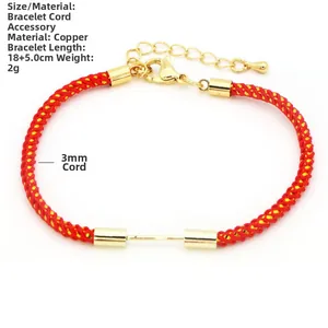 Macro detail of red woven bracelet with adjustable copper clasp and 18cm chain length