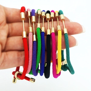 Adjustable colorful nylon rope bracelets with gold metal connectors for DIY jewelry