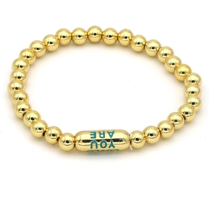 18k gold plated bullet beaded bracelet for couples featuring You Are Loved engraving