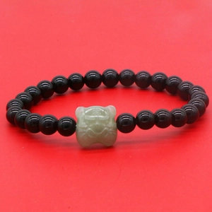 Pulsera de ágata natural y obsidiana con cuenta de tigre de jade para hombre y mujer