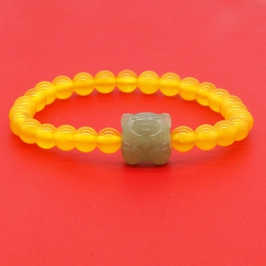 Pulsera de cuentas de ágata amarilla natural con colgante de jade de tigre