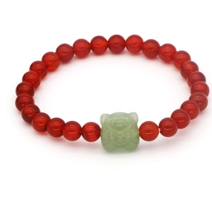 Pulsera de ágata natural con cuenta de cabeza de tigre de jade para la suerte