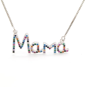 Collier MaMa avec cristaux arc-en-ciel et chaîne boîte argentée pour femme tendance