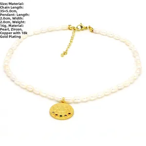 Détail du collier de perles avec pendentif œil maléfique plaqué or 18 carats et mesures