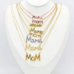 Mode Cuivre Lettre Mama Mom Pendentif Collier Pour Femmes Arc-en-Ciel Zirconia Incrusté Or Argent Or Rose Bijoux Cadeau