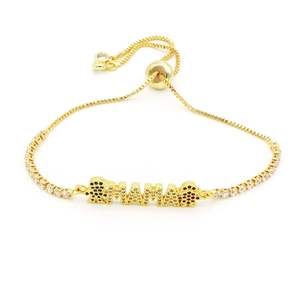 Bracciale MAMA dorato con zirconi, chiusura a scorrimento e ciondoli per bambini piccoli