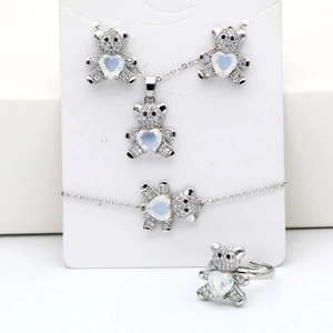 Détails de l'ensemble bijoux ours avec colliers boucles d'oreilles et bague
