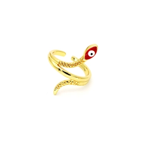 Bague serpent dorée vintage avec texture d'écailles et détail de l'œil du mal