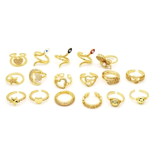 Bague Ouverte en Cuivre Réglable Vintage pour Femme Plaqué Or Zircone Serpent Ours Papillon Cœur Étoile Bijoux