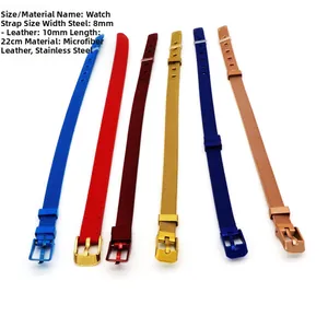 Detailed view of 22cm stainless steel mesh and microfiber leather watch bands in various colors