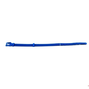 Detail view of royal blue watch strap with silicone buckle and adjustment holes