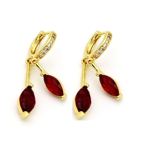 Pendientes de hoja dorada con piedras rojas talla marquesa y diamantes blancos finos