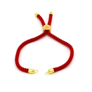Verstellbares rotes Mailänder Armband mit goldfarbenem Schieber und Blattgravur