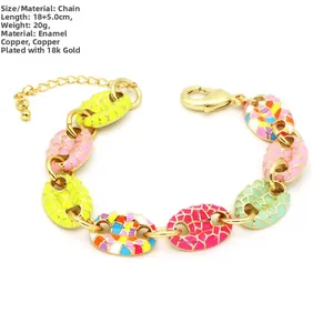 Detail of colorful coffee bean chain bracelet with lobster clasp and extension chain